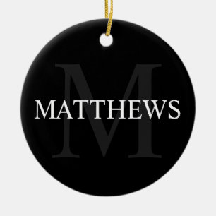 Personalized Monogram and Name Black Ceramic Ornament