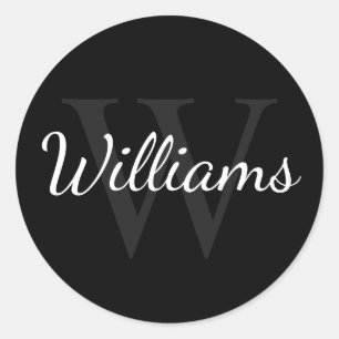 Personalized Monogram and Name Black Classic Round Sticker