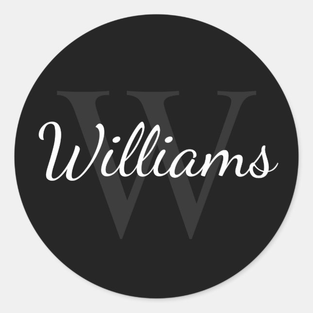 Personalized Monogram and Name Black Classic Round Sticker (Front)