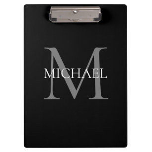 Personalized Monogram and Name Black Clipboard