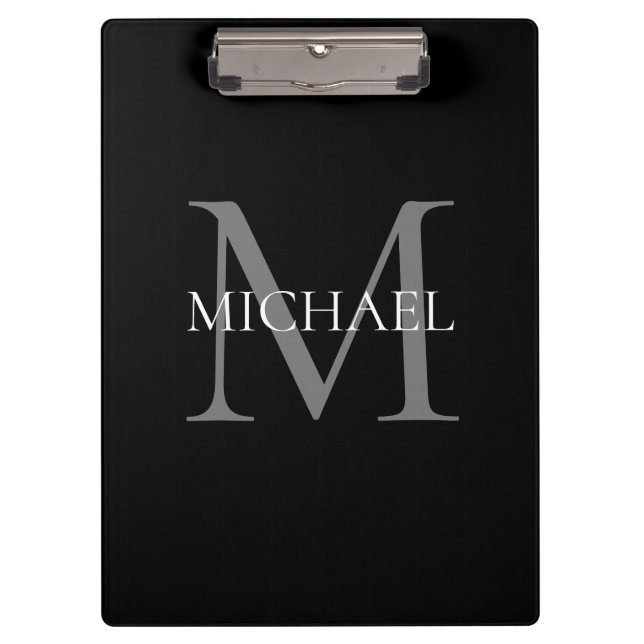 Personalized Monogram and Name Black Clipboard (Front)