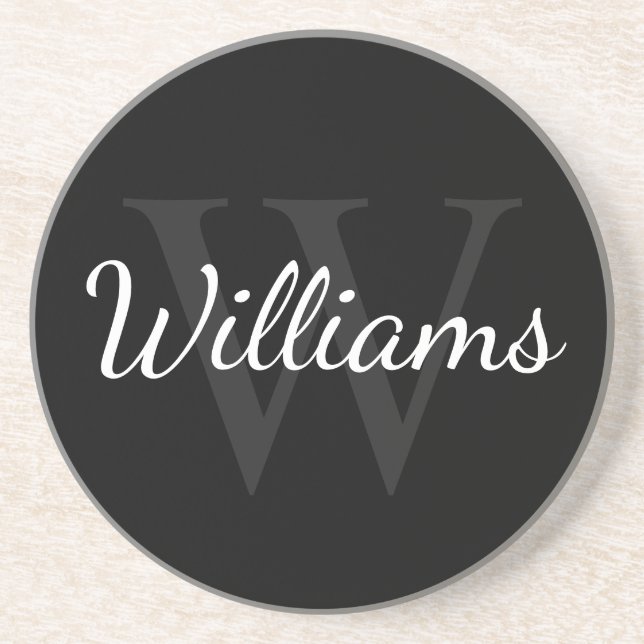 Personalized Monogram and Name Black Coaster (Front)