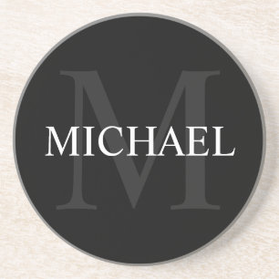 Personalized Monogram and Name Black Coaster