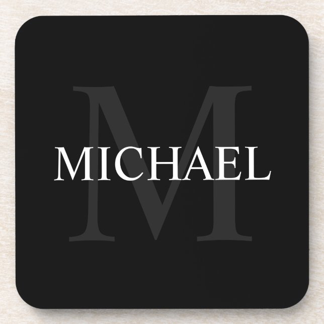 Personalized Monogram and Name Black Coaster (Front)