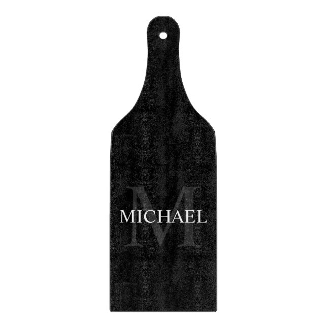 Personalized Monogram and Name Black Cutting Board (Front)