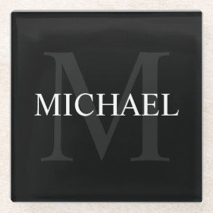 Personalized Monogram and Name Black Glass Coaster
