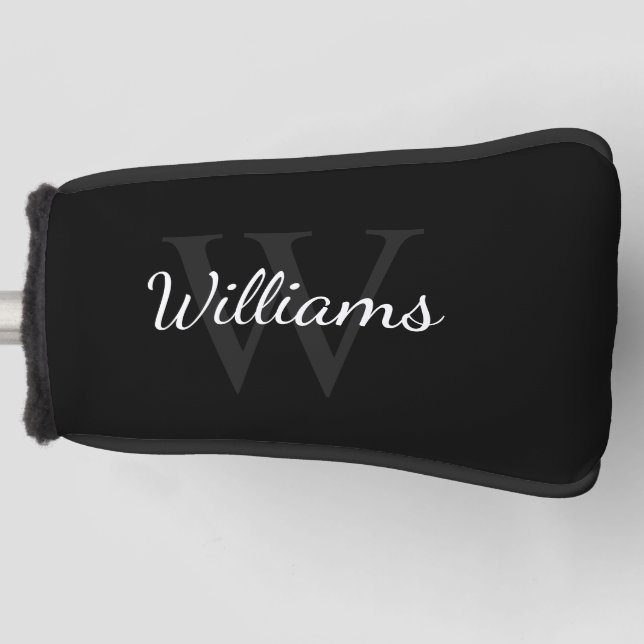 Personalized Monogram and Name Black Golf Head Cover (Front)