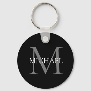 Personalized Monogram and Name Black Keychain