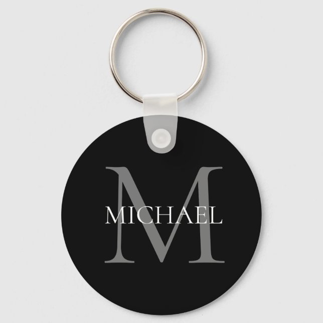 Personalized Monogram and Name Black Keychain (Front)