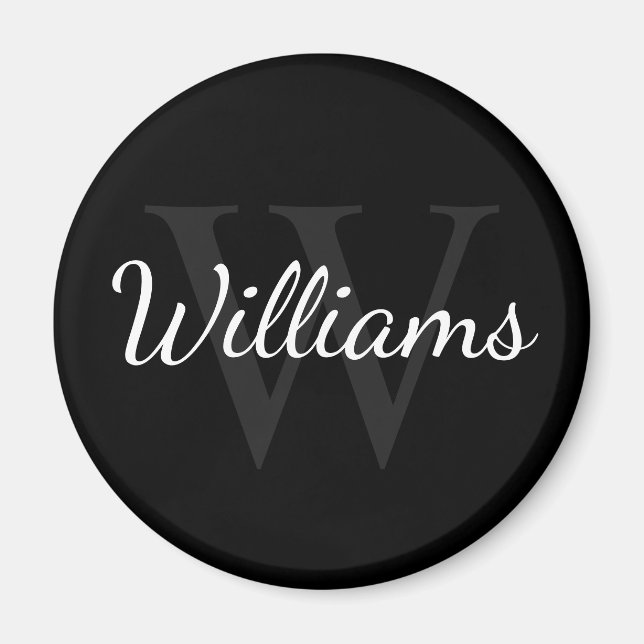 Personalized Monogram and Name Black Magnet (Front)