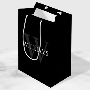 Personalized Monogram and Name Black Medium Gift Bag