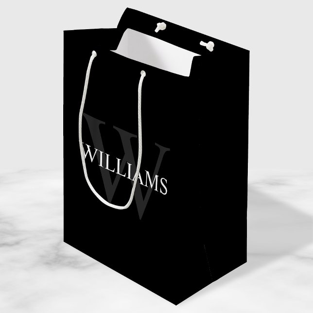 Personalized Monogram and Name Black Medium Gift Bag (Creator Uploaded)
