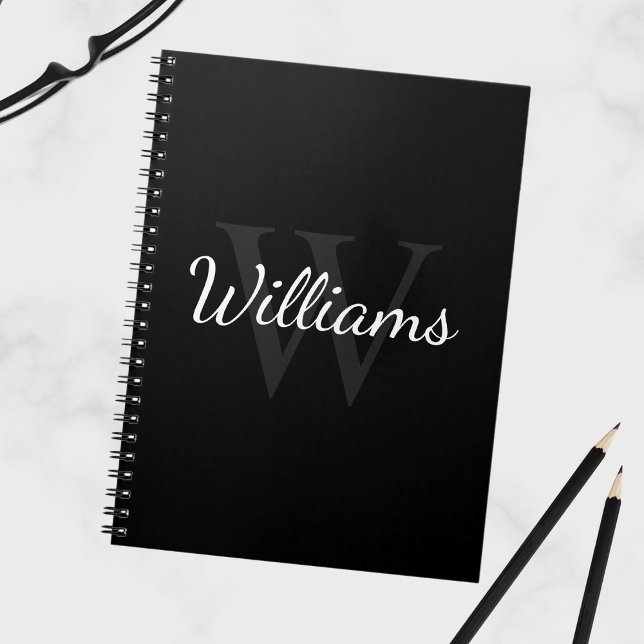 Personalized Monogram and Name Black Notebook (Creator Uploaded)