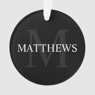 Personalized Monogram and Name Black Ornament