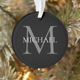 Personalized Monogram and Name Black Ornament