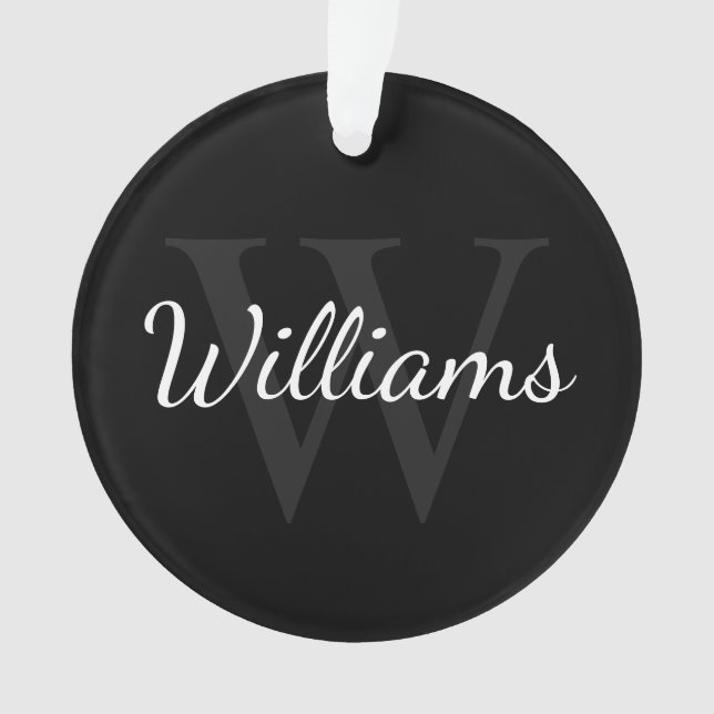 Personalized Monogram and Name Black Ornament (Front)