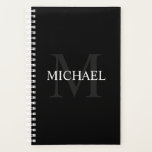 Personalized Monogram and Name Black Planner<br><div class="desc">Personalized Monogram and Name Gift
features personalized name in white and monogram in grey as background,  in classic serif font style,  
on black background.

Perfect as holiday gift,  father's day gift for dad and gift for any special occasions.</div>
