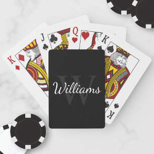Personalized Monogram and Name Black Playing Cards