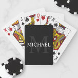 Personalized Monogram and Name Black Playing Cards<br><div class="desc">Personalized Monogram and Name Gift
features personalized name in white and monogram in grey as background,  in classic serif font style,  
on black background.

Perfect as holiday gift,  family reunion favours,  thank you gift for groomsmen and gift for any special occasions.</div>