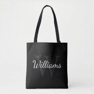 Personalized Monogram and Name Black Tote Bag