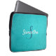 Personalized Monogram and Name Blue Leather Laptop Sleeve (Front Right)