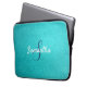 Personalized Monogram and Name Blue Leather Laptop Sleeve (Front Left)
