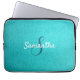 Personalized Monogram and Name Blue Leather Laptop Sleeve (Front)