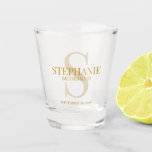 Personalized Monogram and Name Bridesmaid Shot Glass<br><div class="desc">Celebrate in style and add a personal touch to your wedding. Personalize these trendy shot glass with name,  monogram and wedding date for your bridesmaid. Easy to customize all text and perfect gift for all your wedding party. Enjoy!</div>