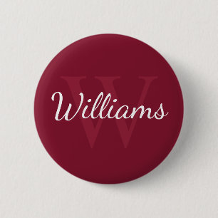 Personalized Monogram and Name Burgundy Red 2 Inch Round Button