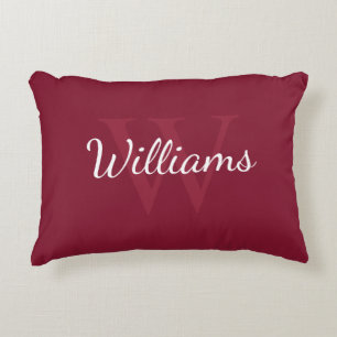 Personalized Monogram and Name Burgundy Red Accent Pillow