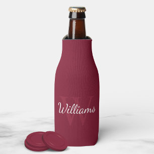 Personalized Monogram and Name Burgundy Red Bottle Cooler