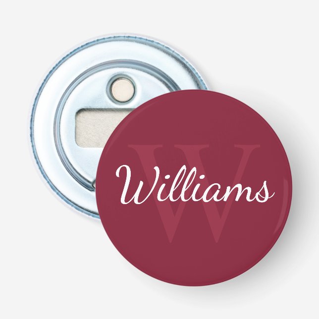 Personalized Monogram and Name Burgundy Red Bottle Opener (Front)