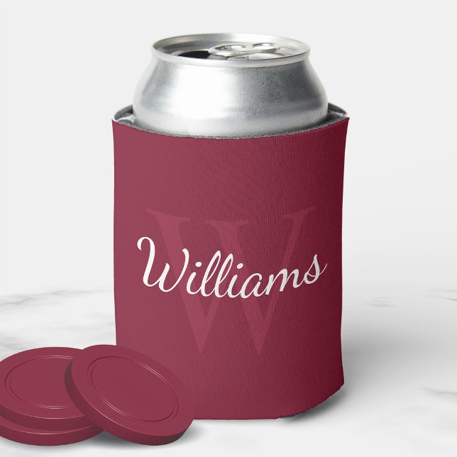 Personalized Monogram and Name Burgundy Red Can Cooler (Creator Uploaded)