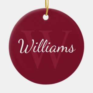 Personalized Monogram and Name Burgundy Red Ceramic Ornament