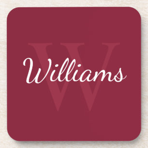 Personalized Monogram and Name Burgundy Red Coaster