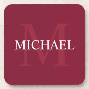 Personalized Monogram and Name Burgundy Red Coaster