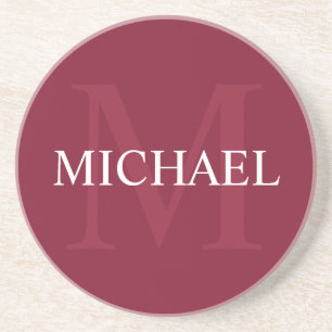 Personalized Monogram and Name Burgundy Red Coaster