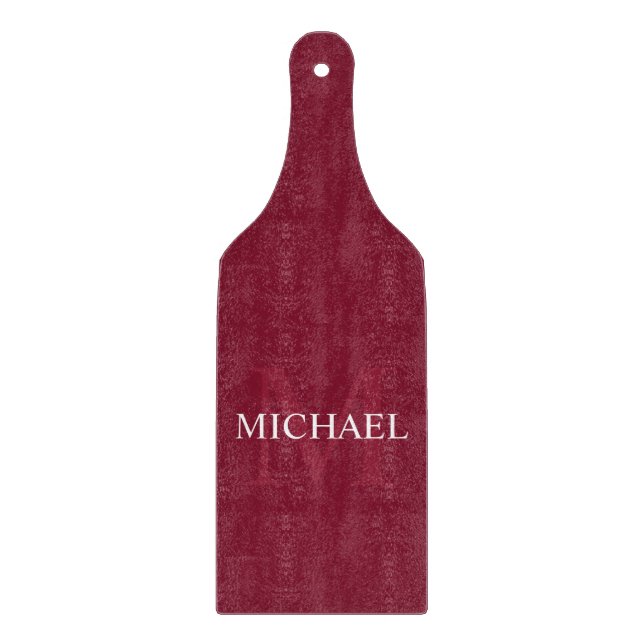 Personalized Monogram and Name Burgundy Red Cutting Board (Front)