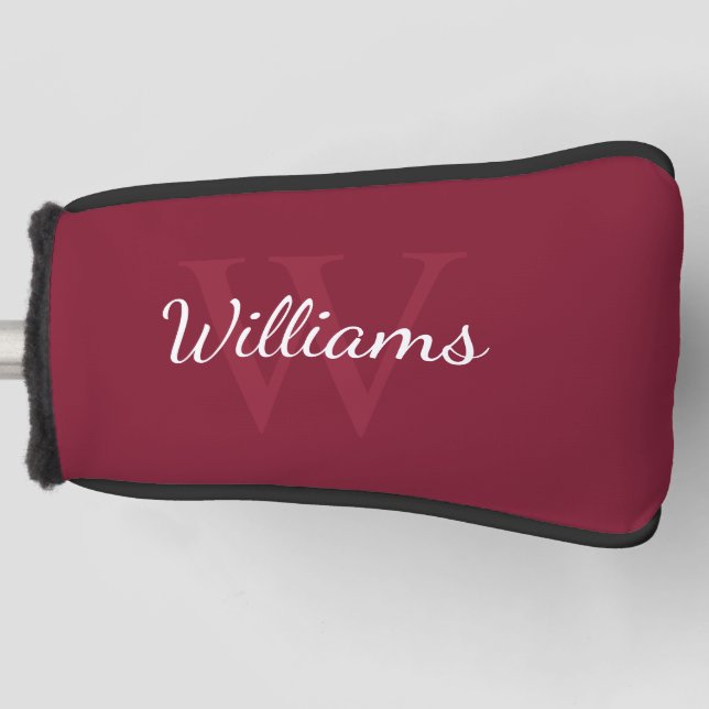 Personalized Monogram and Name Burgundy Red Golf Head Cover (Front)