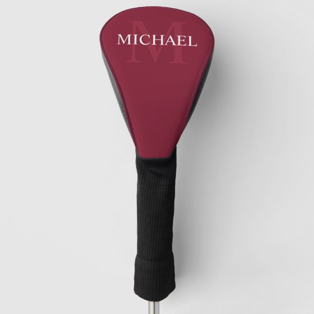 Personalized Monogram and Name Burgundy Red Golf Head Cover (Front)