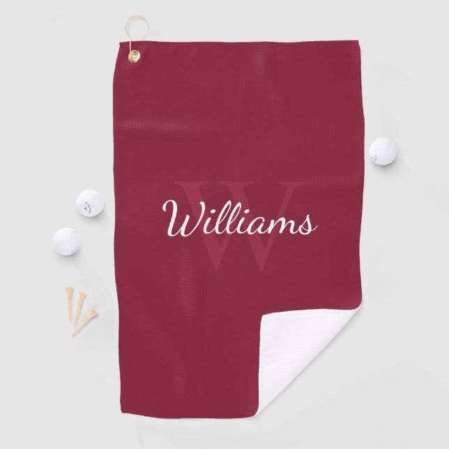 Personalized Monogram and Name Burgundy Red Golf Towel (InSitu)