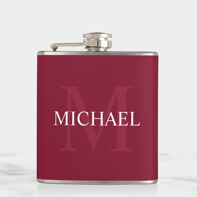 Personalized Monogram and Name Burgundy Red Hip Flask (Creator Uploaded)