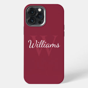 Personalized Monogram and Name Burgundy Red iPhone 13 Pro Max Case