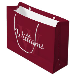 Personalized Monogram and Name Burgundy Red Large Gift Bag