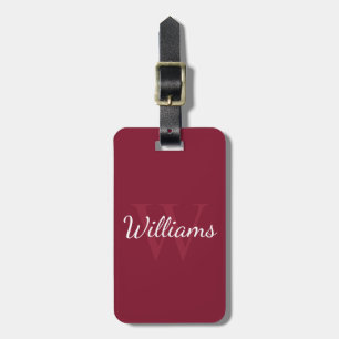 Personalized Monogram and Name Burgundy Red Luggage Tag