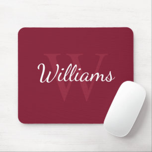 Personalized Monogram and Name Burgundy Red Mouse Pad