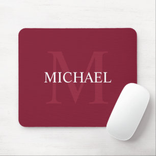 Personalized Monogram and Name Burgundy Red Mouse Pad