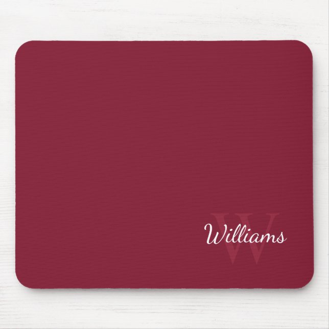 Personalized Monogram and Name Burgundy Red Mouse Pad (Front)