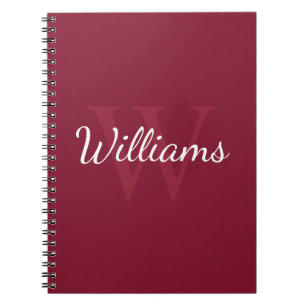 Personalized Monogram and Name Burgundy Red Notebook