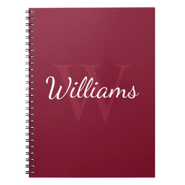 Personalized Monogram and Name Burgundy Red Notebook (Front)